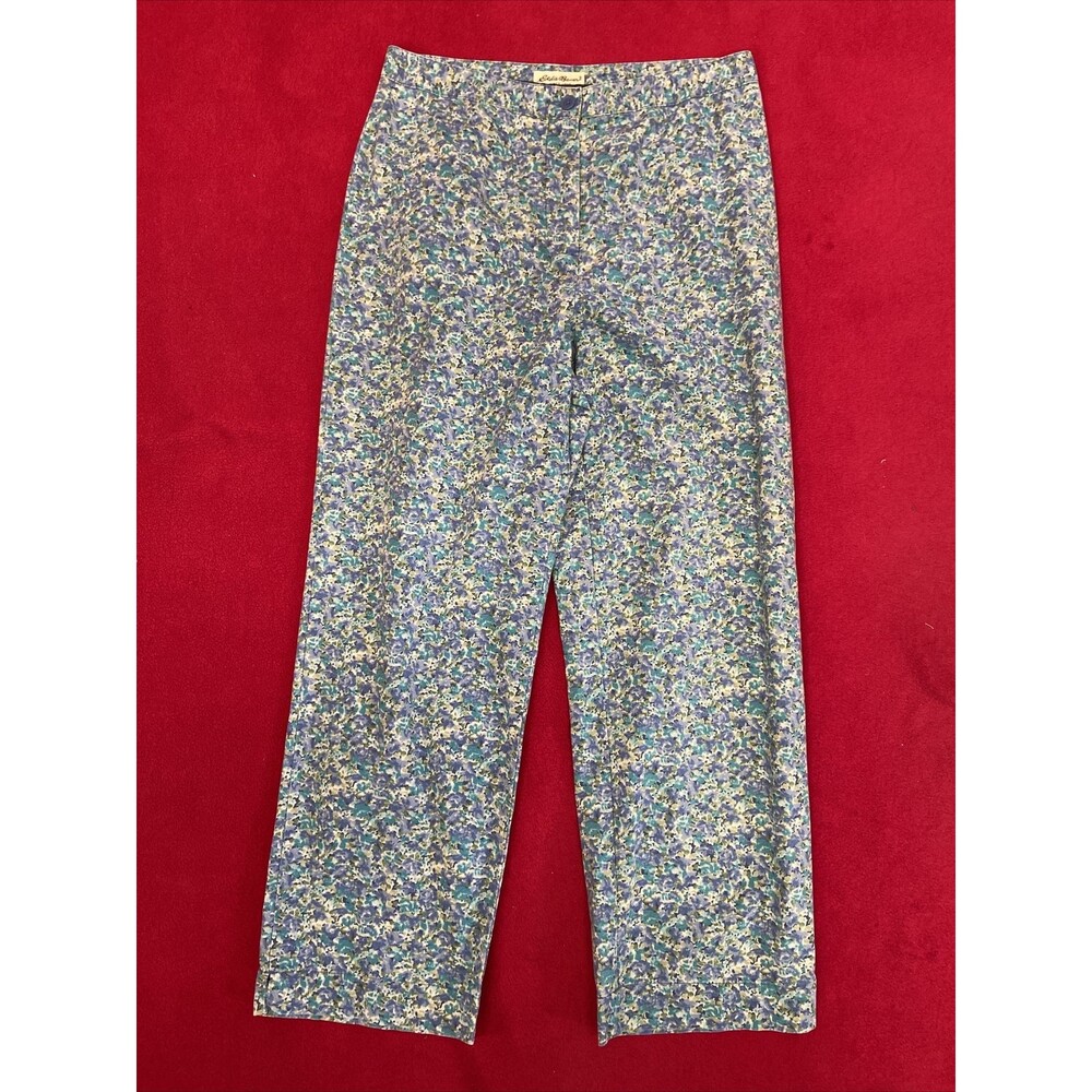 COTTON COMFORT Eddie Bauer Stretch Cotton Women’s Dress Pants Blue Floral Size 8
